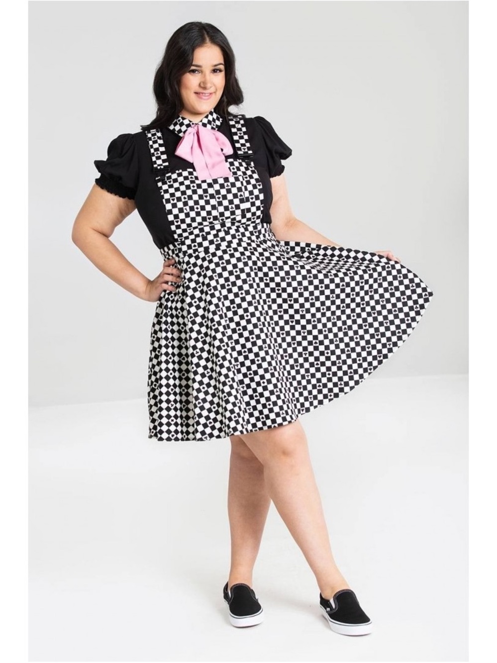 Hell Bunny Black and White Checkerboard Pinafore Dress